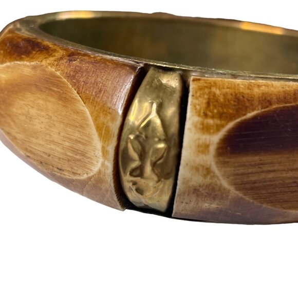 Chunky Dyed Bone Brass Bangle Bracelet  Tribal Boho Hippie Chic Vintage 70s u - Picture 5 of 6